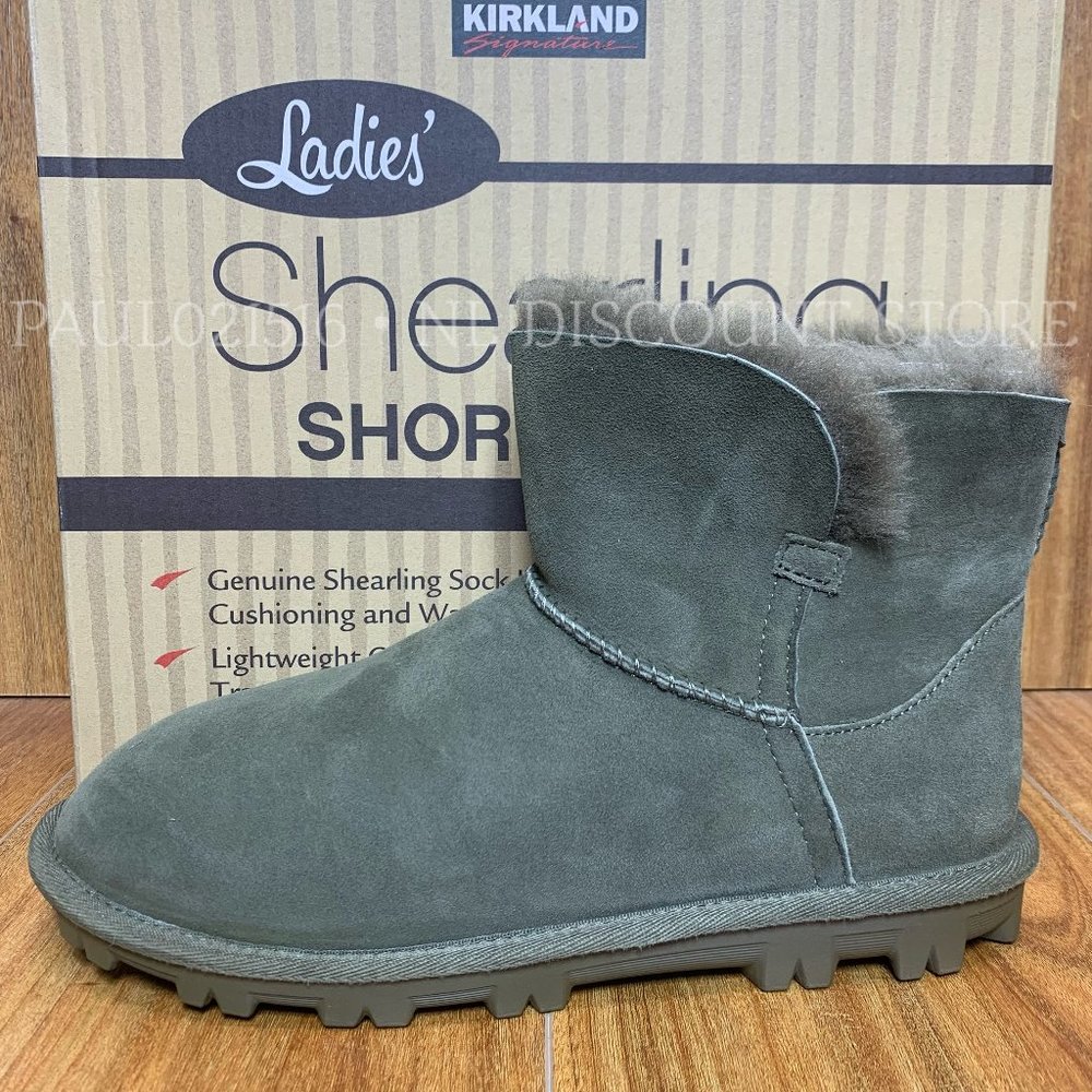 KIRKLAND SIGNATURE Women's Genuine Sheepskin Shearling Short Wedge Boots, Green